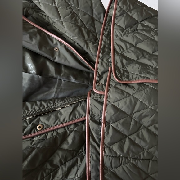 Lauren Ralph Lauren Quilted Coat Green Chain Link Lining Hooded Size Small - Picture 9 of 16